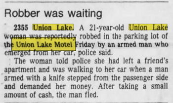 Union Lake Motel - 1983 Robbery (newer photo)